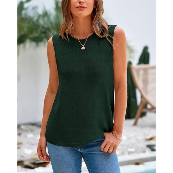 🆕Btfbm Women Green Sleeveless Neck Ribbed Knit Lightweight Pullover Sweaters - Picture 4 of 9
